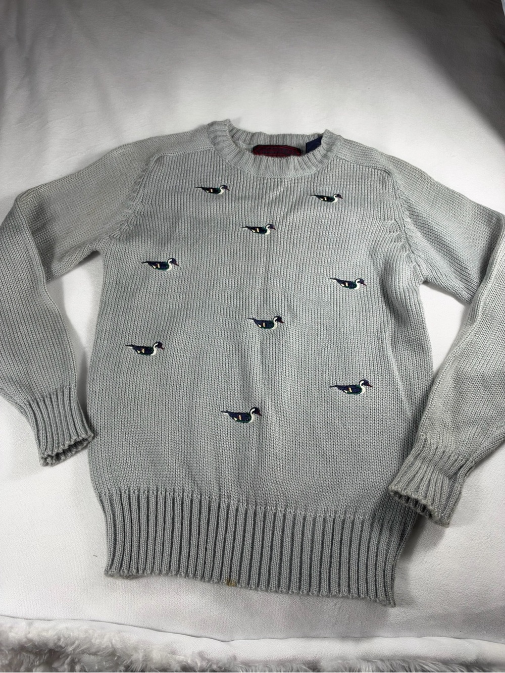 Women  Light Gray Embroidered Duck Crewneck Sweater